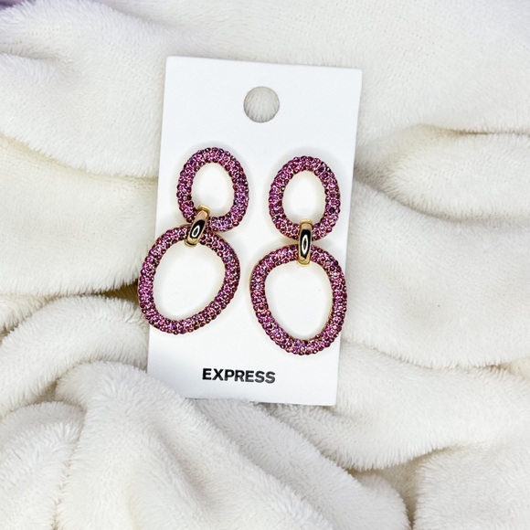 COPY - Express Pink Rhinestone Oval Linked Drop Earrings | NWT - Picture 2 of 4